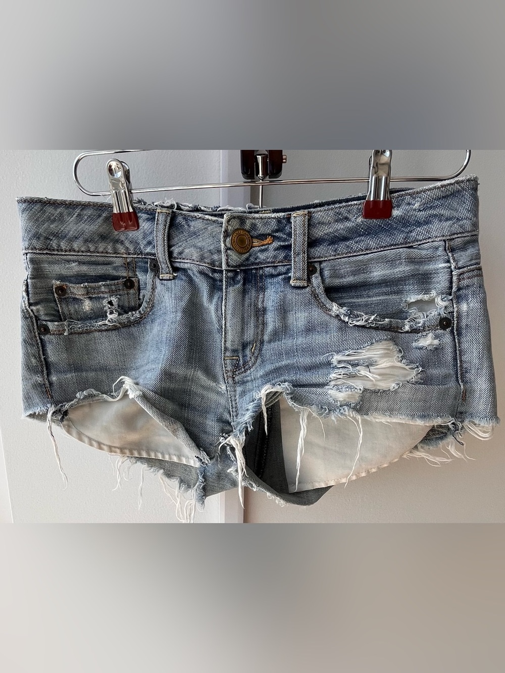 American Eagle Outfitters Light Blue Distressed Denim Short Shorts